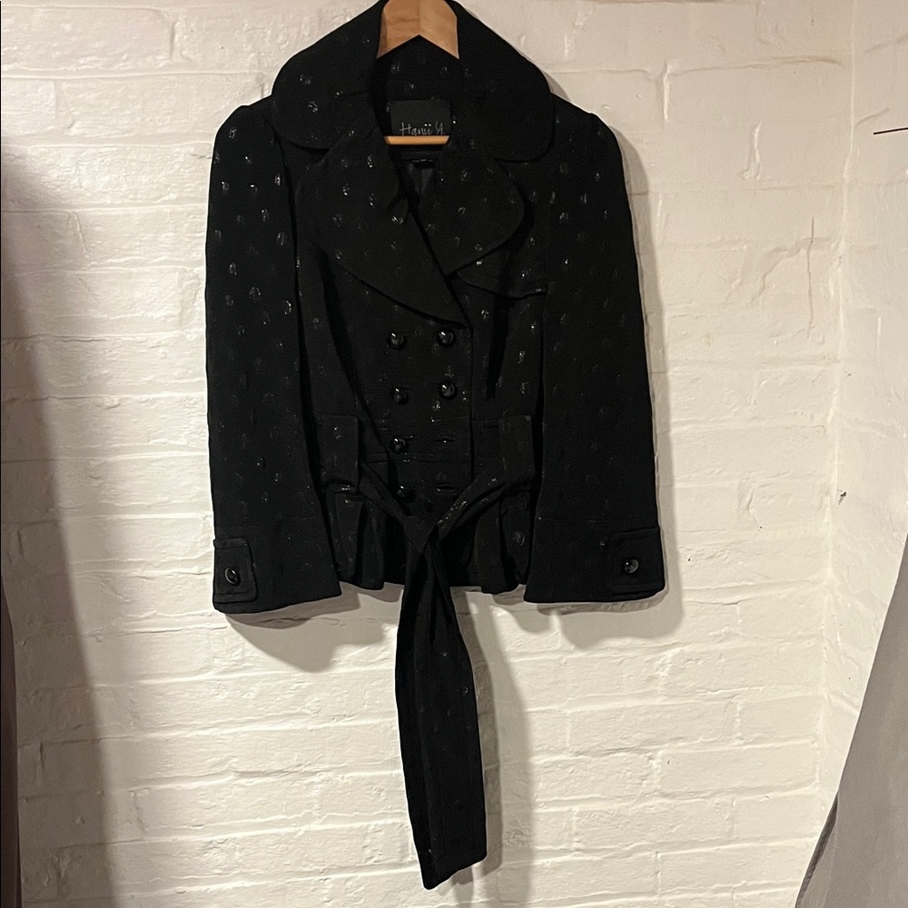 Hanii Y Elegant Black Double-Breasted Short Trench Coat. Elegant. Size 6/8